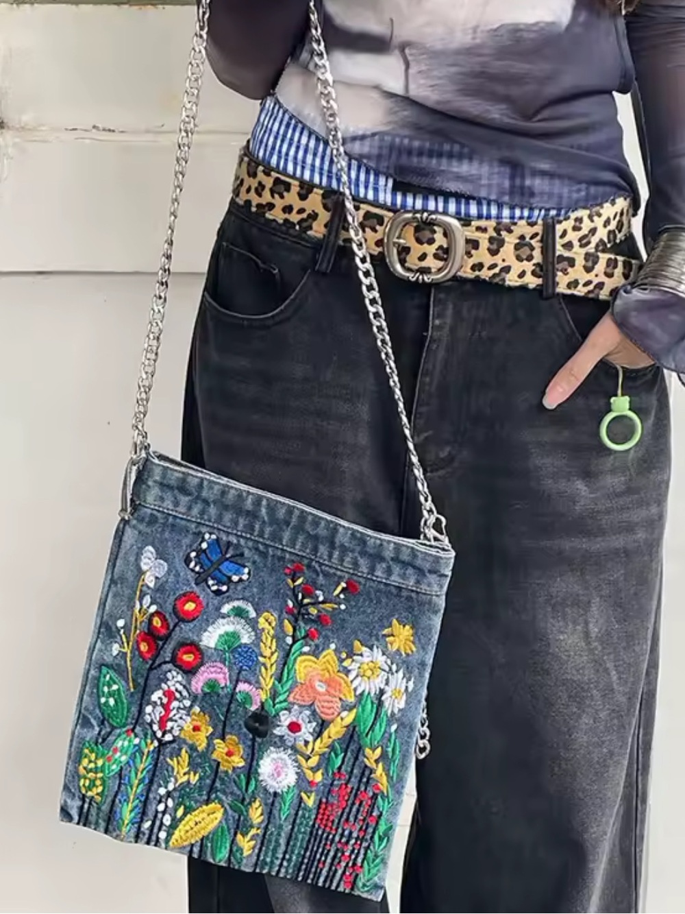 & Other Stories Embroidered Denim Crossbody Bag - Blue with Multicolor Floral - Picture 6 of 6